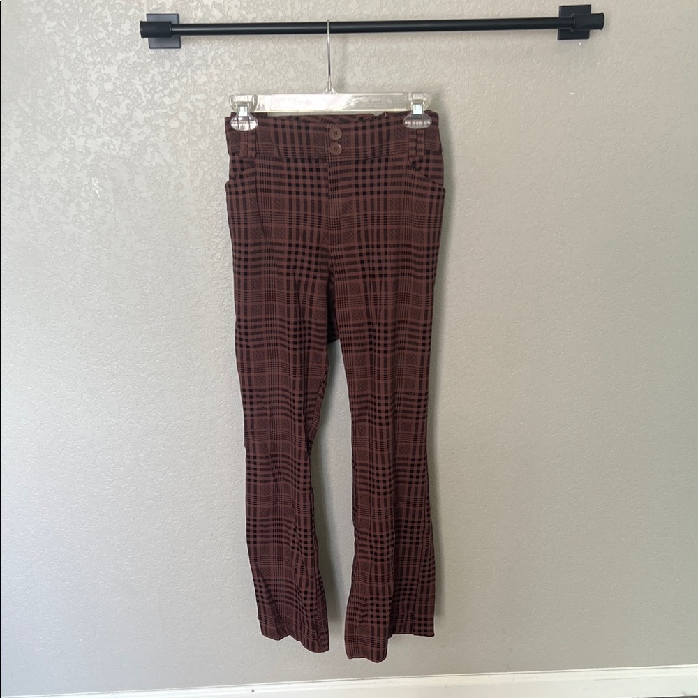Brown Plaid Boot Cut Pants